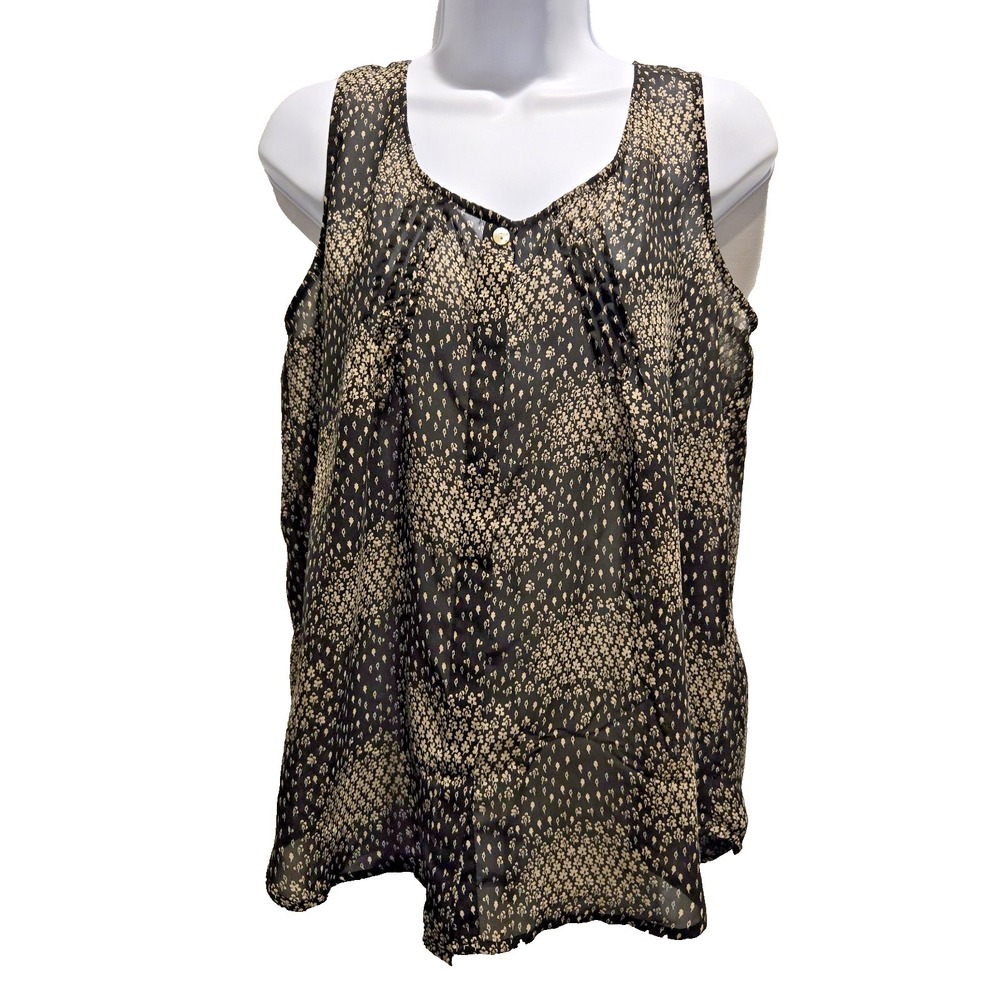 Quintessential Women Sem Sheer Sleeveless Tiny Flowers Blouse Button Down M‎